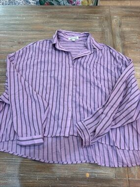 Relaxed Lavender Striped Button-Down Shirt